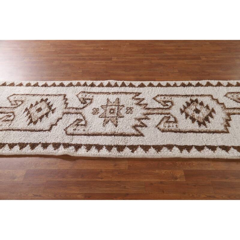 Geometric Anatolian Turkish Runner Rug Handmade Wool Carpet - 3'0"x 11'2"