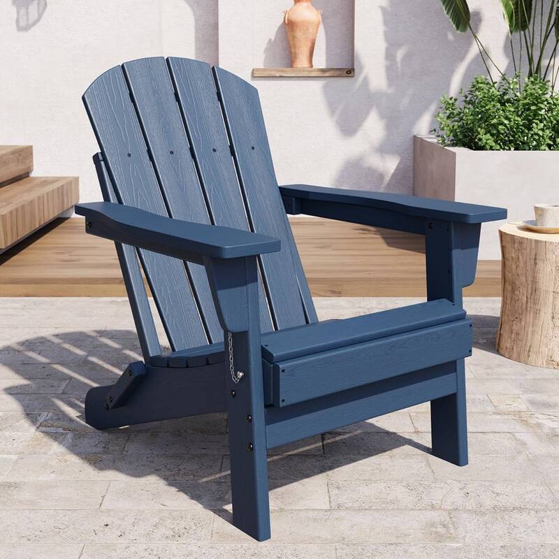 Outdoor Folding Adirondack Chairs, All-Weather Firepit Chair for Patio, Garden, Deck & Lawn - N/A - Dark Blue