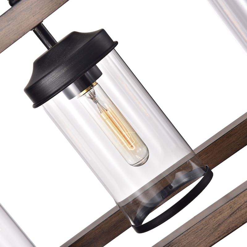Daniela 5-light Antique Black Metal and Natural Wood Glass Chandelier