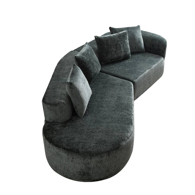 114" Chenille Deep-Seat Sectional Sofa with 4 Pillows