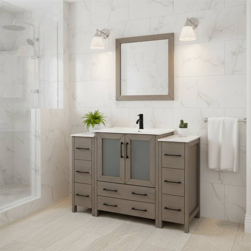 Vanity Art 54 Inch Single Sink Bathroom Vanity Set 8 Dove-Tailed Drawers 3 Cabinets 1 Shelf, Soft-Closing Doors with Free Mirror