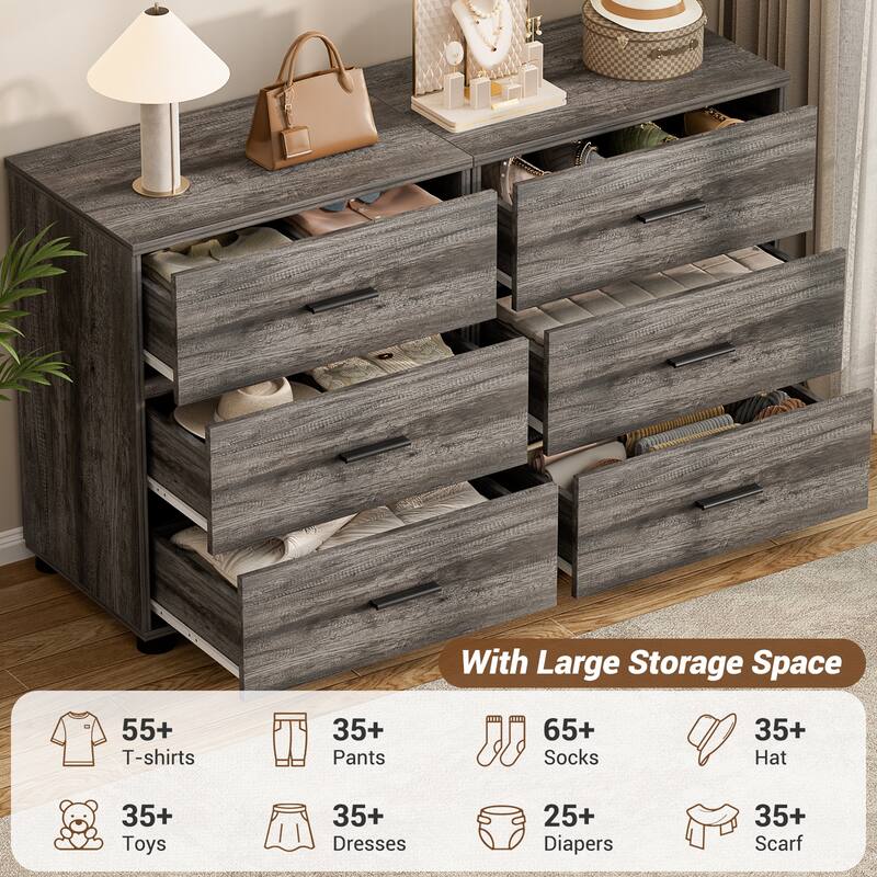 2-Pack Dressers with 6 Storage Drawers, Closet Organizers for Bedroom and Walk-in Closet