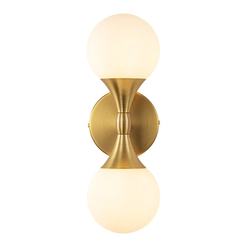 14 in. 2-Light Modern Gold Linear Up&Down Wall Sconces Light Frosted Opal Glass Globe Vanity Lighting