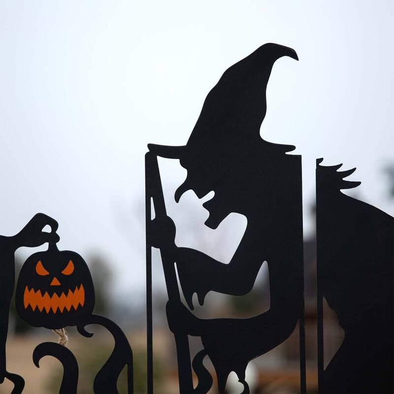 Glitzhome 34.5"H Set of 5 Halloween Metal Silhouette Witches with Cauldron Yard Stake (Two function)