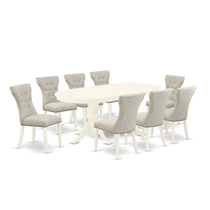 Modern 9-Piece Dining Set - Linen White Table & Parson Chairs - Hardwood Frame - Butterfly Leaf - 76