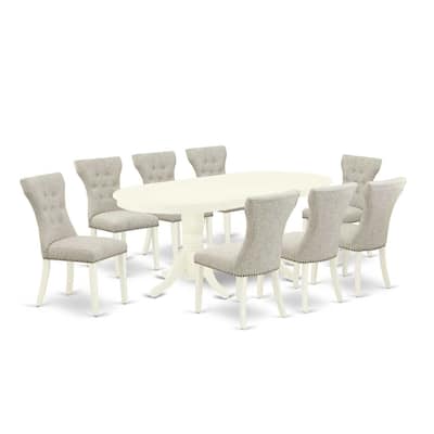 Modern 9-Piece Dining Set - Linen White Table & Parson Chairs - Hardwood Frame - Butterfly Leaf - 76