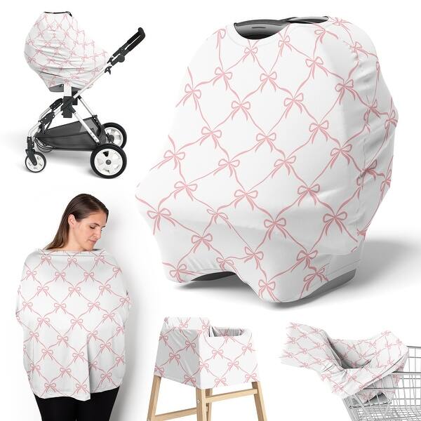 slide 2 of 6, Sweet Jojo Designs Pink Bows Girl 5 in 1 Baby Car Seat and Nursing Cover - Bow for Ballerina Ballet Dancer Princess Collection