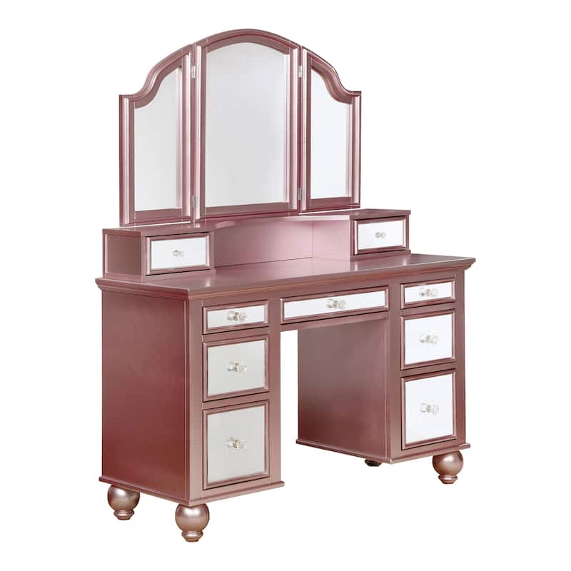 Furniture of America Nena Glam Wood 3-Piece Makeup Vanity Set with Tri-fold Mirror