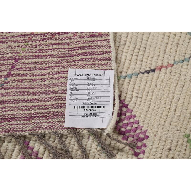 Geometric Moroccan Area Rug Handmade Wool Carpet - 5'10"x 9'9"