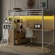 preview thumbnail 1 of 11, Twin Size Metal&Wood Loft Bed Frame with Desk, Shelves & 2 Big Built-in Drawers, LED Light and USB Charging Station for Bedroom Antique White - Twin