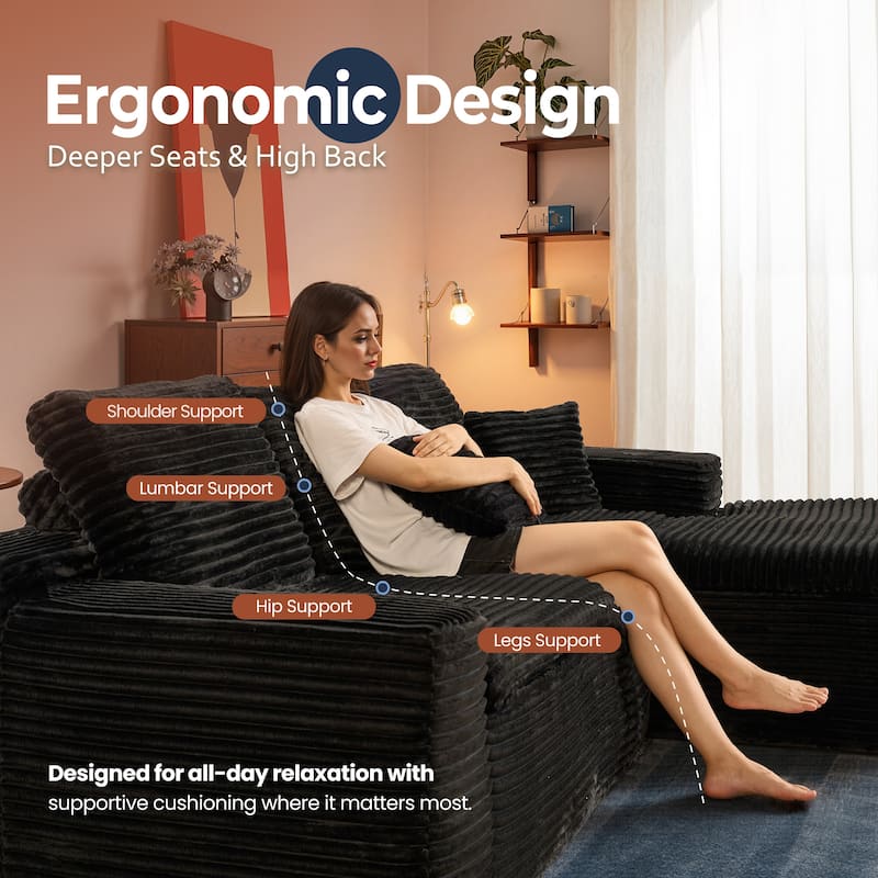HOOOWOOO Upholstered Fabric Sectional Sofa Couch with Chaise