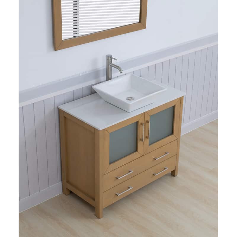 Vanity Art 36" Single Sink Bathroom Vanity Set with Engineered Marble Top Free Mirror - 36 x 18.5 x 36 Inches