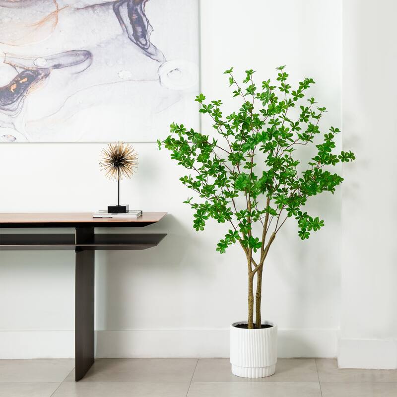 Enkianthus Artificial Tree with White Planter - 5' - Green