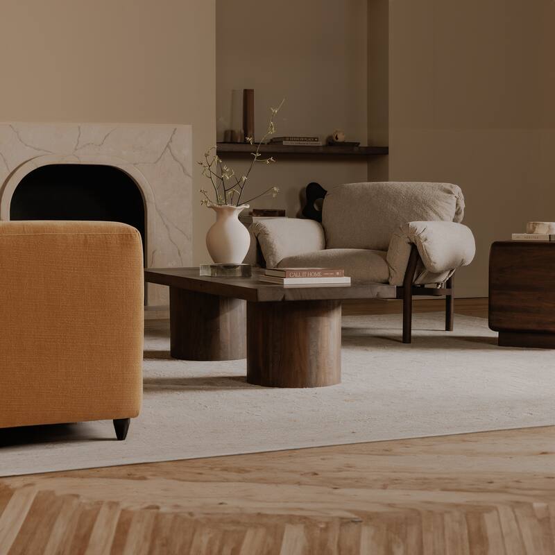 NADAAL STUDIOS Elowynne Coffee Table, Reclaimed Neem Wood with Twin Cylindrical Bases, Warm Brown