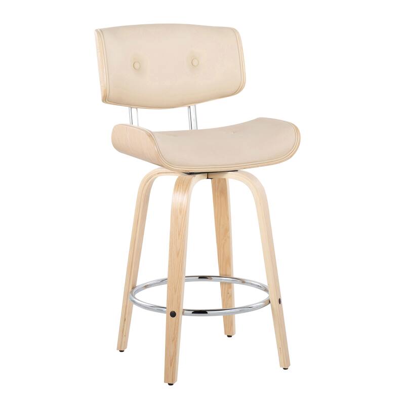 Carson Carrington Leksand 26" Fixed-Height Counter Stool with Bent Wood Legs (Set of 2) - Cream Faux Leather/Natural/Chrome