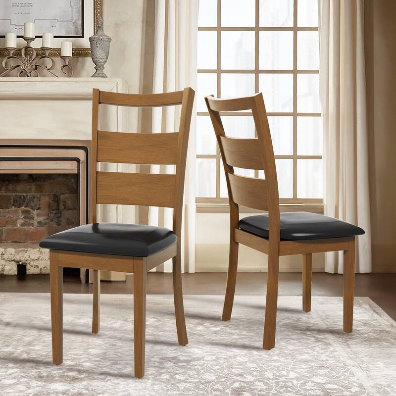 PU Leather Dining Chairs Set of 2 - Ladder High Back w/Adjustable Foot Pegs，Dark Brown