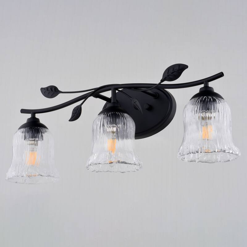 Fairwood 3-Light 21 in. Wide Black Rustic Bathroom Vanity Wall Lighting, Clear Glass Shade, Dimmable, LED Compatible