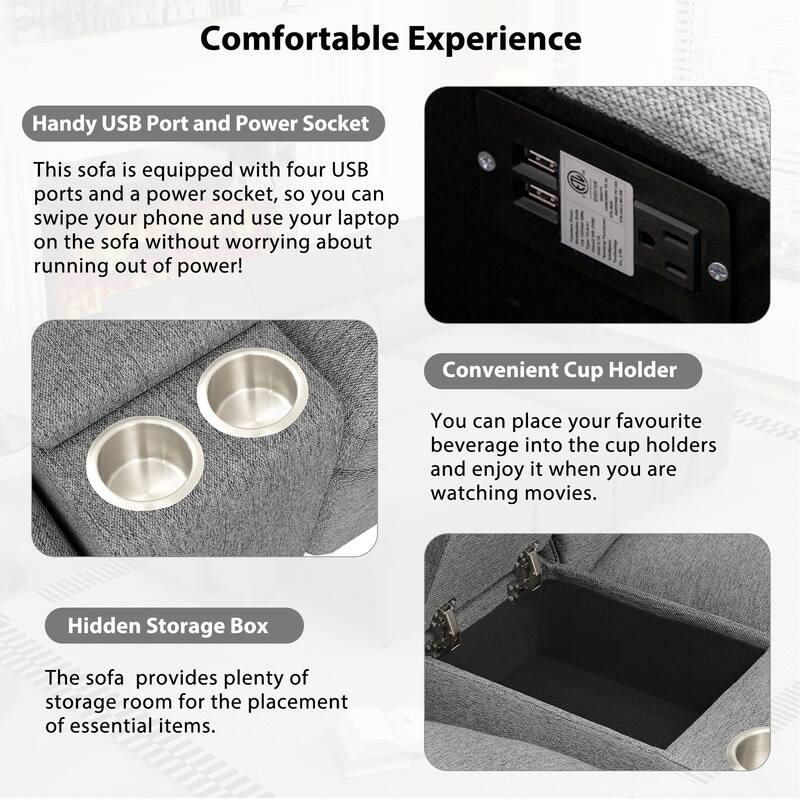 Modern L Shaped Reclining Sectional Sofa with Power Recliners and USB Ports and Storage for Living Rooms or Apartments