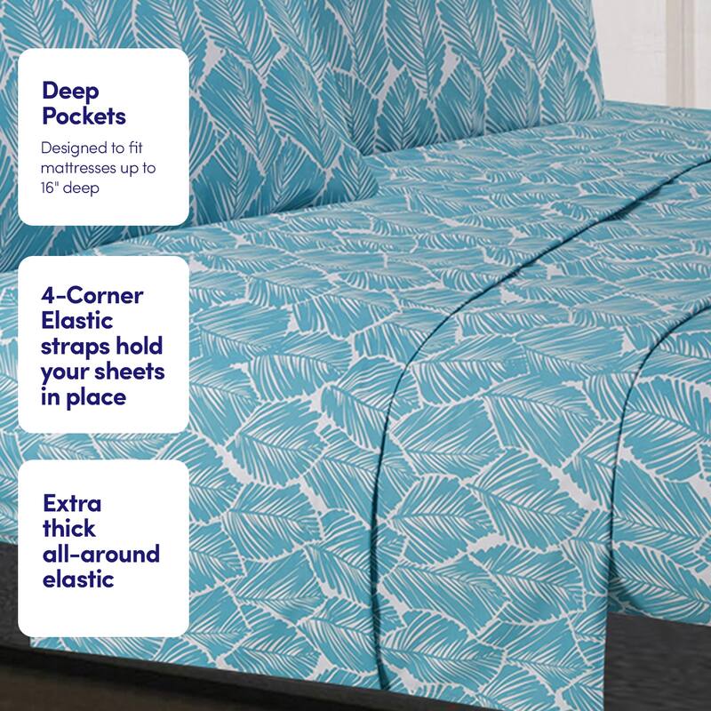 Tropical Leaf 4-Piece Patterned Deep Pocket Sheet Set
