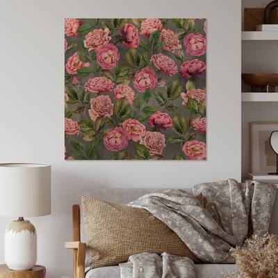 Designart 'Bouquet Pink Rose Leaves' Farmhouse Wood Wall Art Panels - Natural Pine Wood