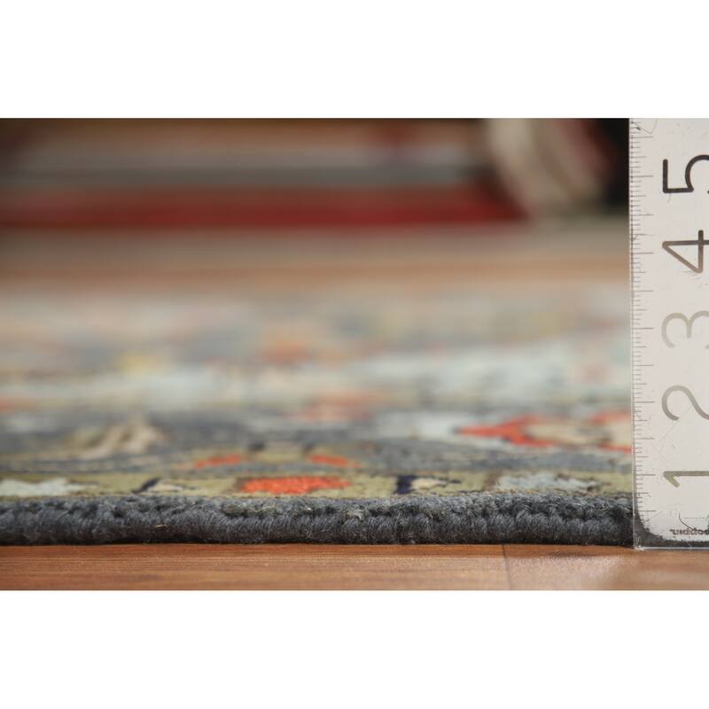 Slate Medallion Heriz Serapi Indian Area Rug Hand-Knotted Wool Carpet - 8'0" x 9'9"