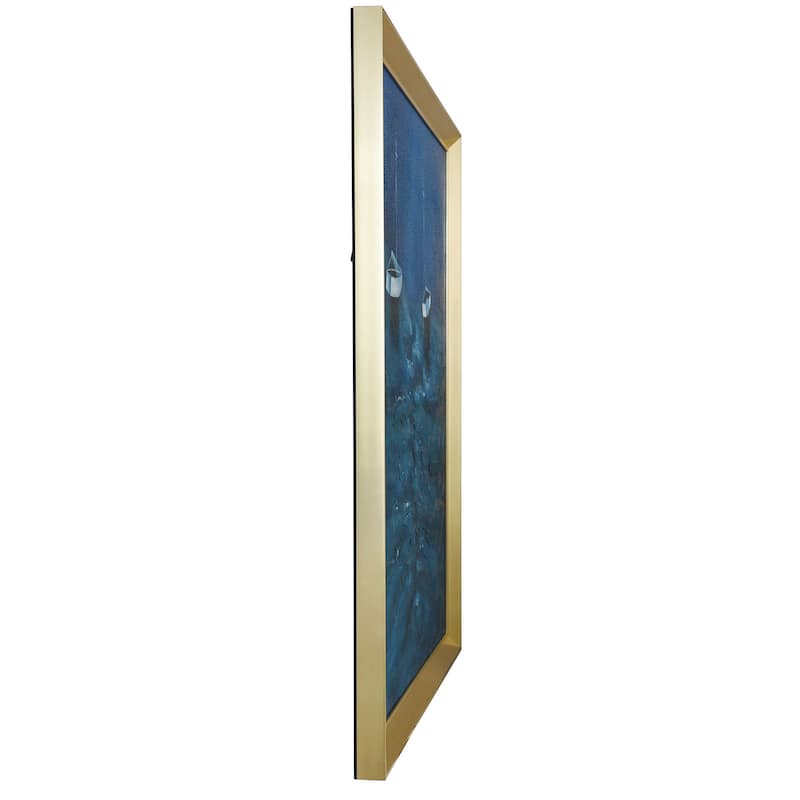 Blue Water Sailboat - Coastal Hand Painted Frame Canvas Wall Art - Gold Frame