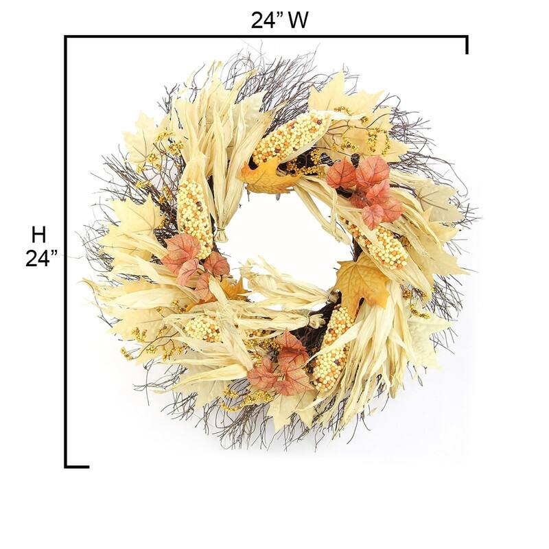 26" Artificial Indian Corn Husk Wreath For Festive Harvest