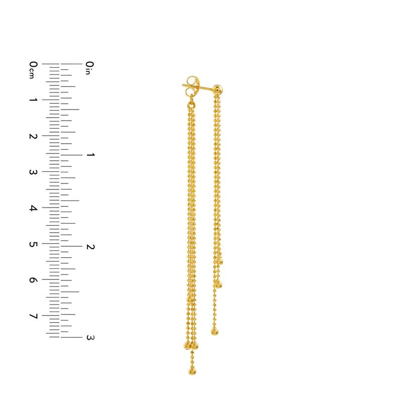 Curata 14k Yellow Gold Sparkle Cut Bead Fringe Front To Back Earrings