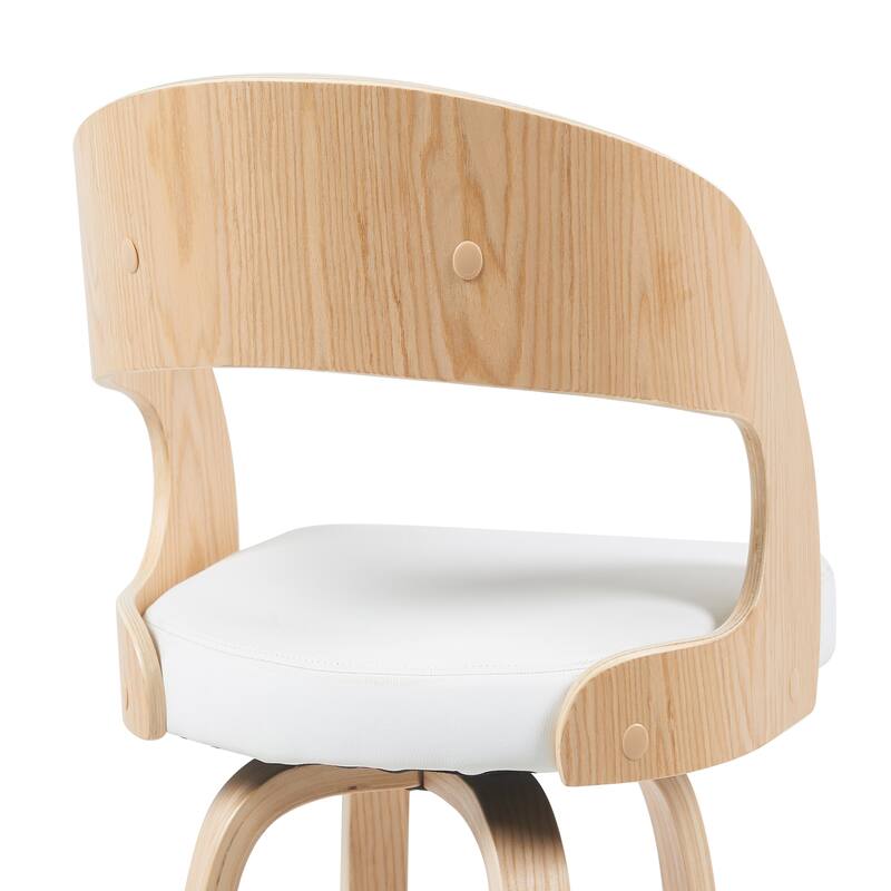 Shelly Mid-Century Swivel Bar Stool, Upholstered Counter Height Chair with Bentwood Legs