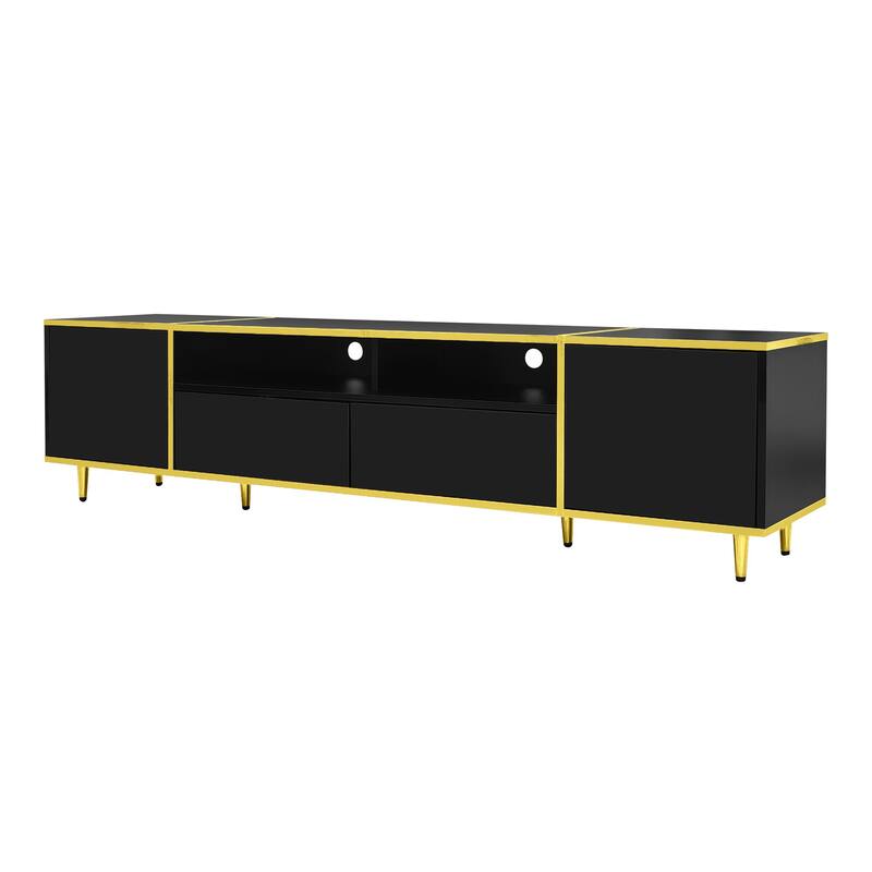 Modern LED TV Stand Storage Cabinet with 2 Drawers & 2 Shelves, Entertainment Center Console for TVs up to 80"
