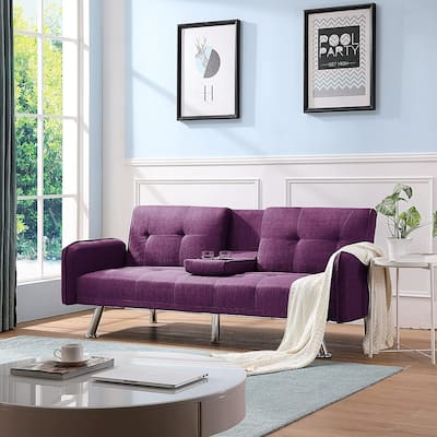 Living Room Convertible Sleeper Sofa Bed with Cup Holder, Folding Futon Couch Loveseat with Metal Legs for Apartment