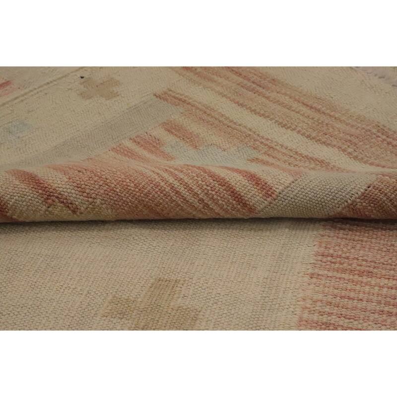 Hand Woven Oriental 100% Wool Carpet Southwestern Tribal Beige & Ivories Kilim Area Rug - 11' 9'' X 9' 0''