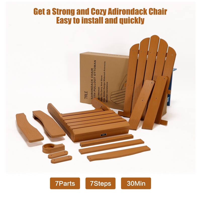 Anmytek Oversized Folding Adirondack Chair with Pullout Ottoman and Cup Holder Weather-Resistant Poly Lumber