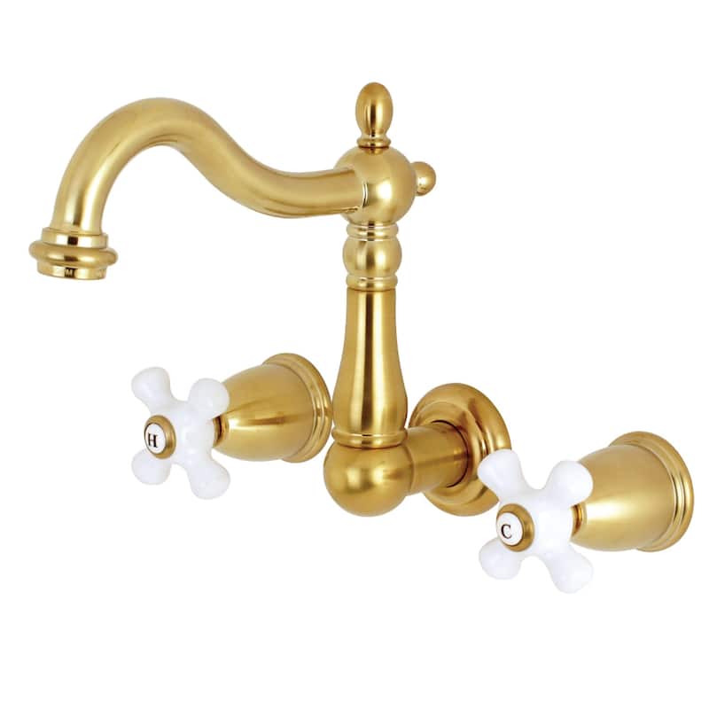 Heritage Two-Handle 3-Hole Wall Mount Bathroom Faucet - Brushed Brass