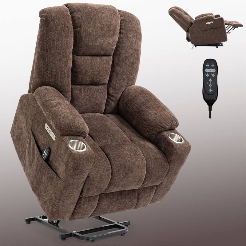 Grey Large Power Lift Recliner with Heat, USB & Cup Holders