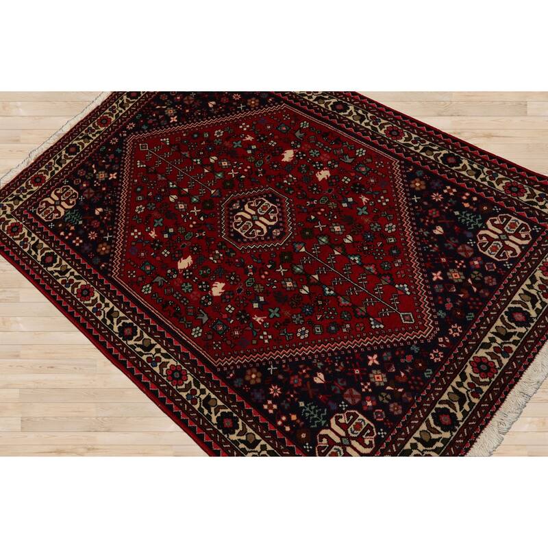 3'7''x5'1'' Hand Knotted Wool Red Abadeh Traditional Rug - 3' 7'' x 5' 1''