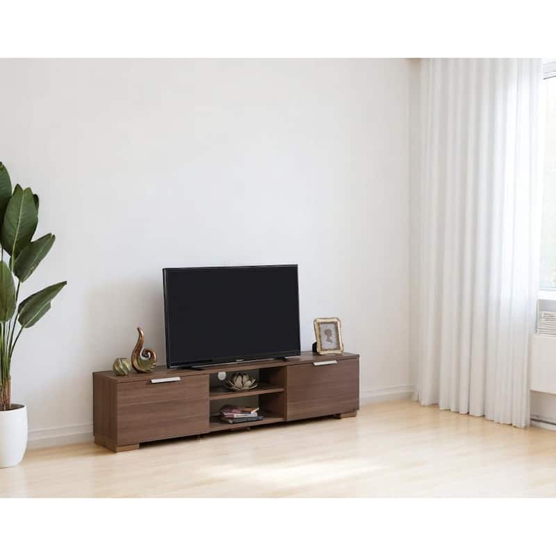 Aspen Modern TV Stand with 2 Doors Storage Cabinets 2 Shelves, Wood Finish, Living Room Entertainment Center - Walnut