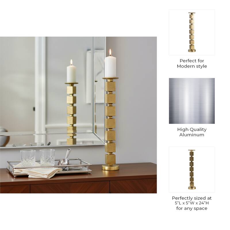 Metal Stacked Cubes Pillar Candle Holder - Gold, 24 in.