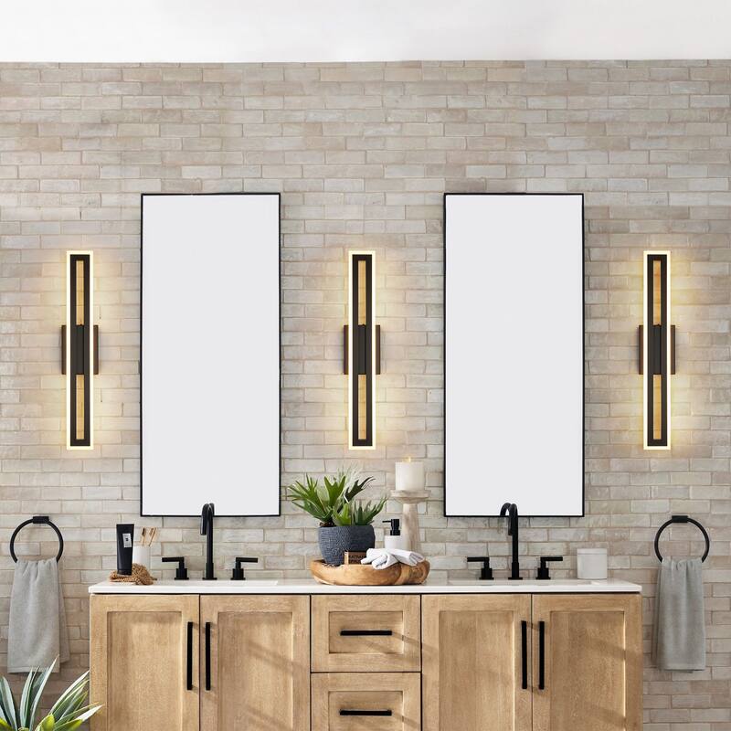 23.6 in. 1-Light Matte Black Linear Rectangular Strip Color Changing Integrated LED Bathroom Vanity Light