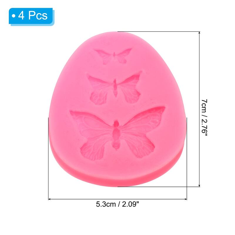 4PCS Polymer Clay Mold, Fondant Mold 3 Butterfly Mold Silicone Rose - Pink