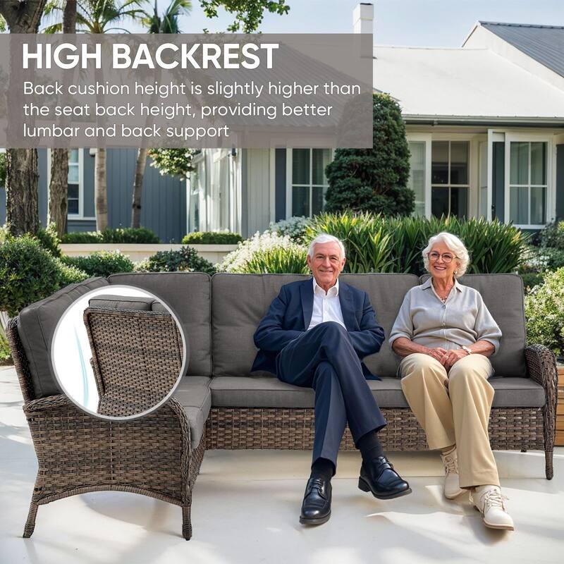 Gymojoy L-Shaped Outdoor Sectional Sofa Set, PE Wicker Couch with Water-Resistant Olefin Cushions