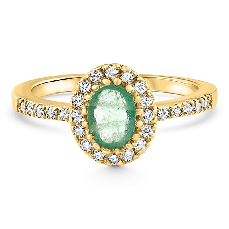 3/4Ct Oval Emerald & Lab Grown Diamond Ring Gold