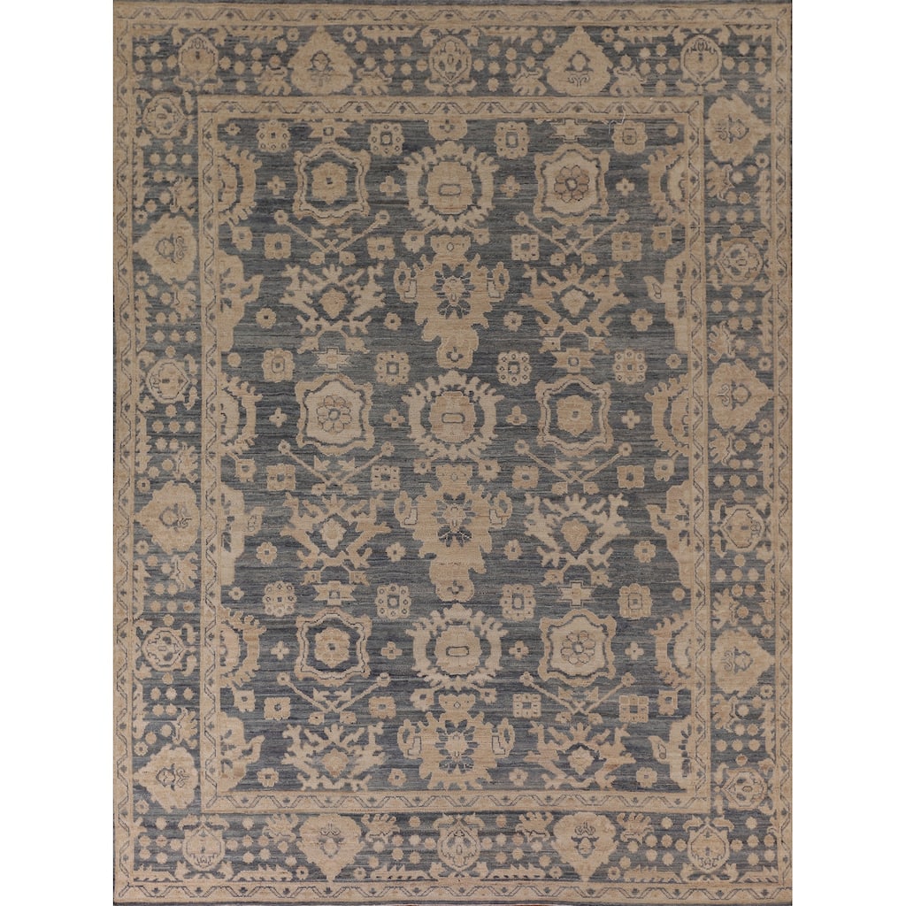 Blue Oushak Vegetable Dye Area Rug Handmade Wool Carpet - 8'0" x 9'10"