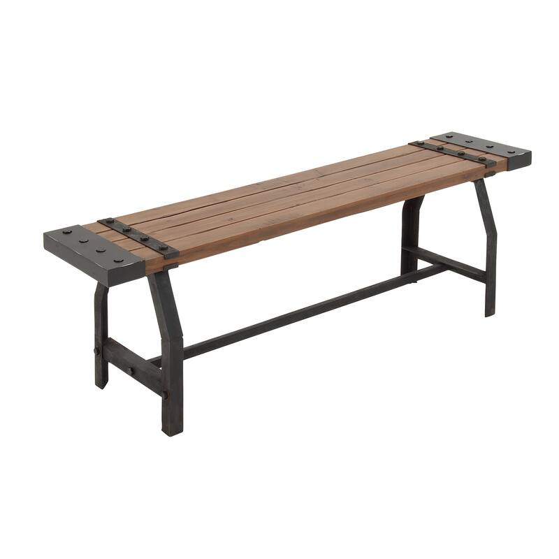 Brown Wood Bench with Black Metal Base and Studs - 55 x 13 x 18