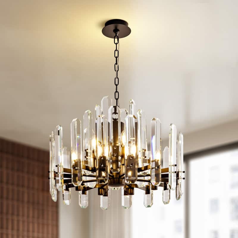 KAYLA 54in Modern Luxury Crystal Chandelier Lighting - LED Ceiling Light Fixture - 24in - Black