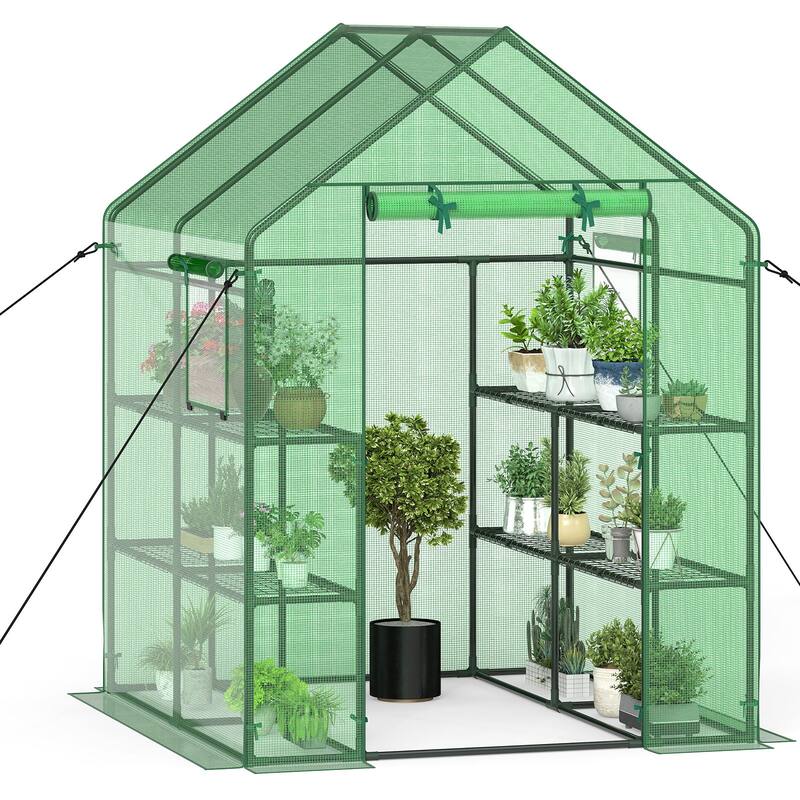 Costway Portable Mini Walk In Outdoor 2 Tier 8 Shelves Greenhouse