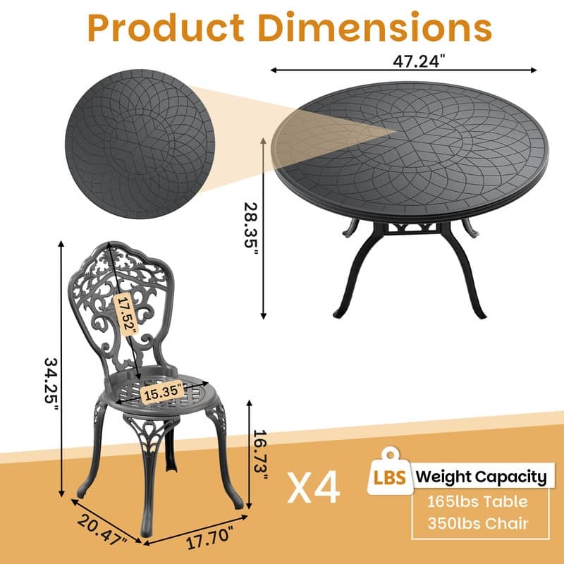 Traditions 5-Piece Patio Outdoor Dining Set with 4 Dining Chairs and Round Table, Rust Free