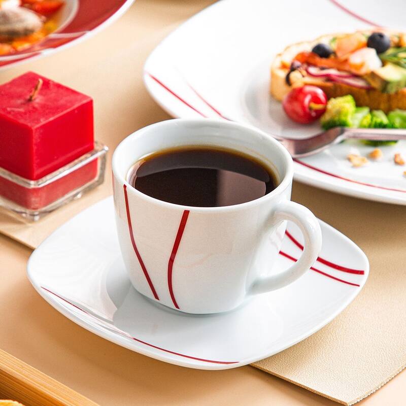 MALACASA Felisa Porcelain Red Stripes Dinnerware Set