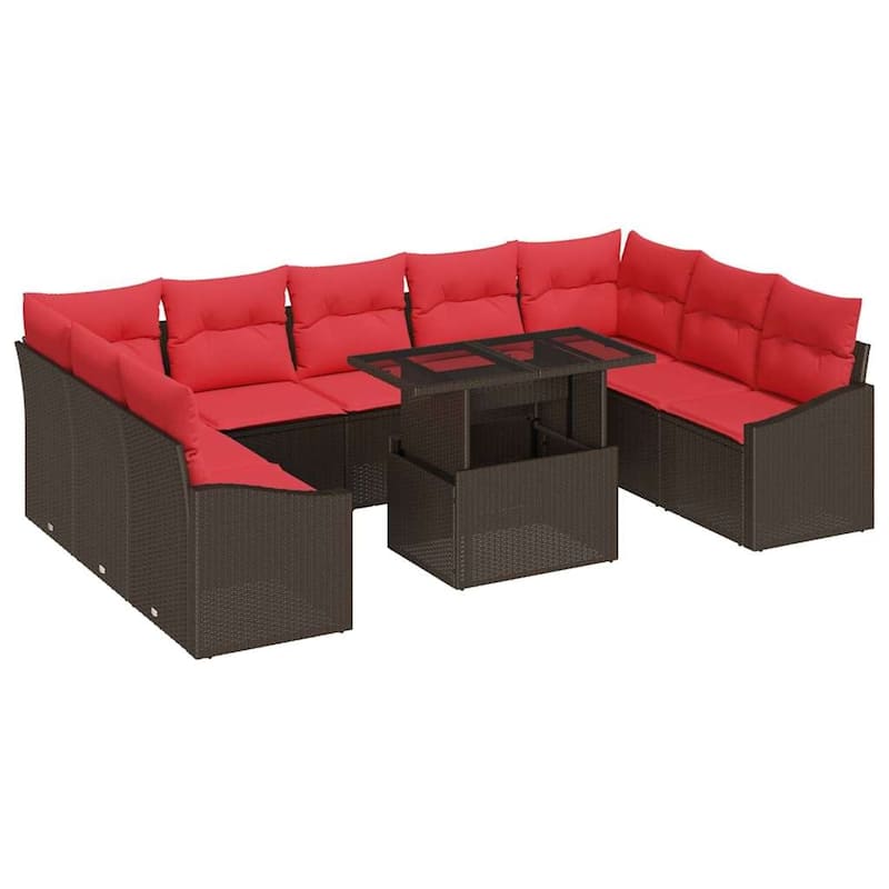 vidaXL 10 Piece Garden Sofa Set with Cushions - 113.8×70.3×27.2