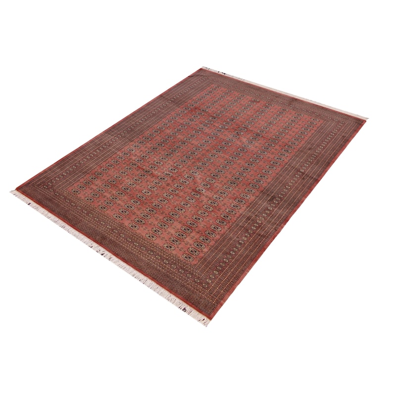 Rustic Bokhara Hoffman Peach/Black Hand Knotted Wool Rug - 9'5'' x 11'10''